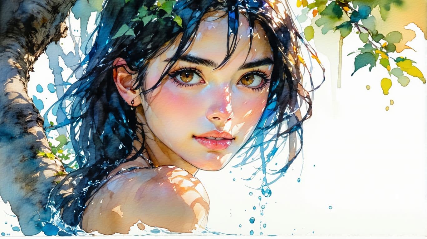 AI generated:  water colur illustration ,((anime) ), 24 year young anime asian girl, very sultry look, so hot girl...