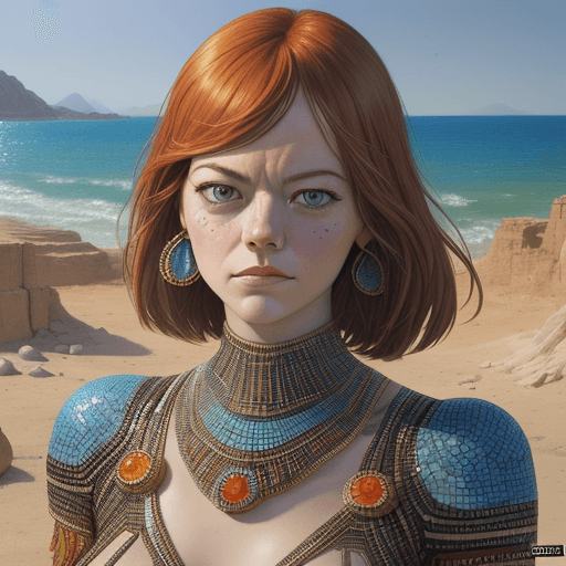 AI generated: beautiful zeugma mosaic of emma stone, significant pebbles boundaries, most beautiful mosaic in the ...