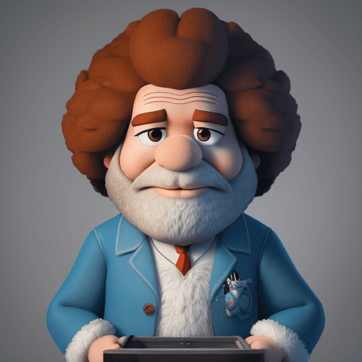 AI generated: Bob Ross as a muppet, pixar fur, vray renderer --beta --upbeta --upbeta