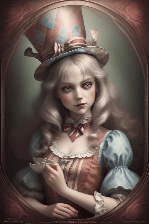 AI generated: alice in wonderland, mad hatter the carnival queen, highly detailed, delicate and Beautiful face, ne...