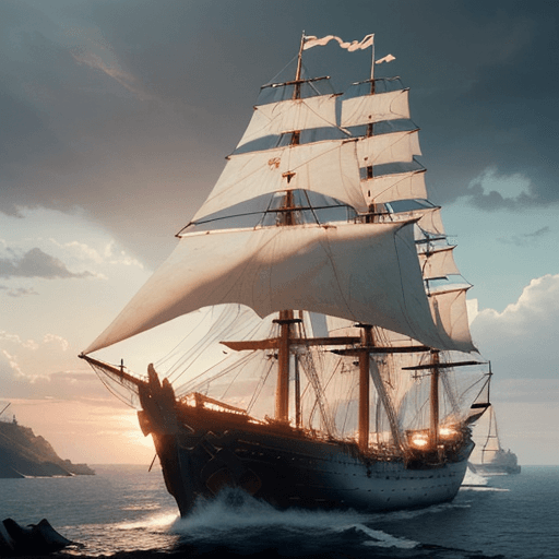 AI generated: Photo of a ultra realistic sailing ship, dramatic light, pale sunrise, cinematic lighting, battered,...
