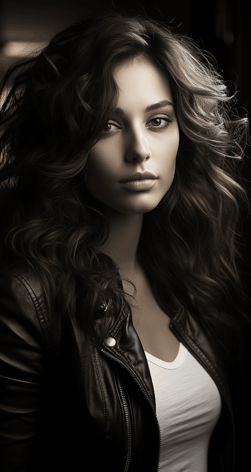 AI generated: a beautiful half-length black and white portrait of a beautiful woman, moody, soulful, emotional, Le...
