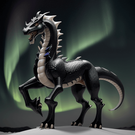 AI generated: Zero Down wide-angle shot of Onyx dragon horse (ultra-detail) with dragonlike nose with fishlike tai...