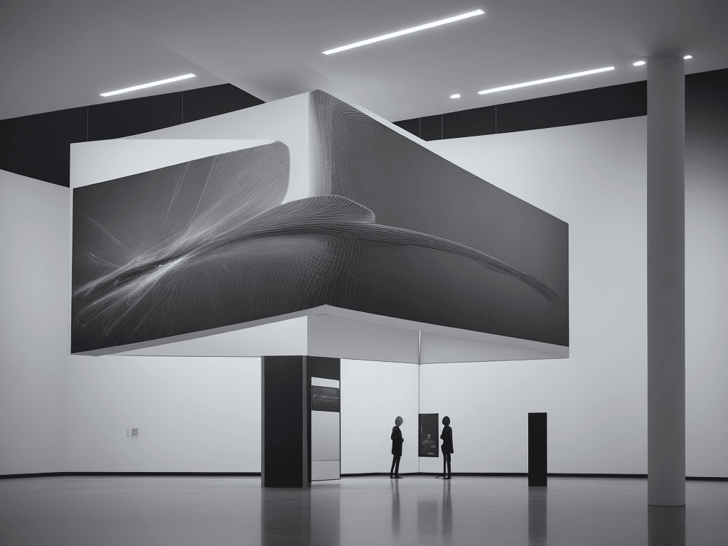 AI generated: Photography, the future interactive multimedia center of a cultural museum, with data particles floa...