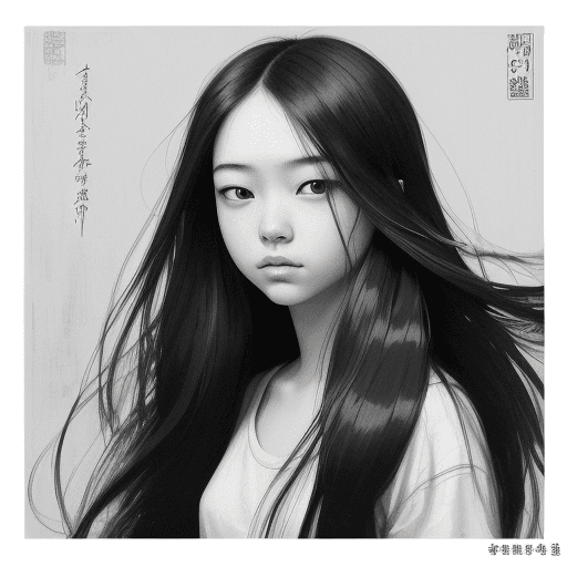AI generated: this painting has a beautiful girl with long hair, in the style of russell dongjun lu, phone express...
