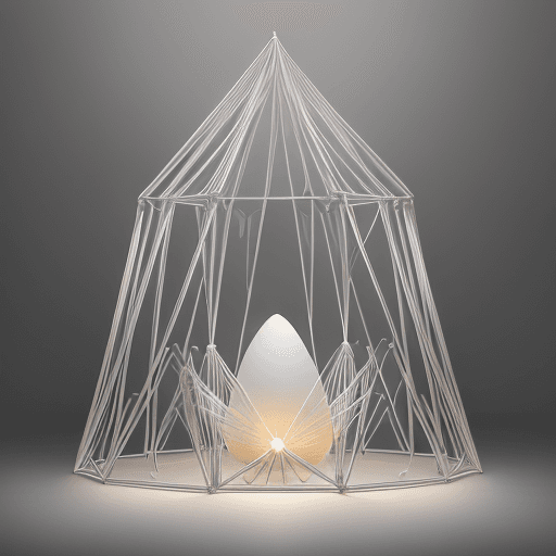 AI generated: "Behold a marvel of design—an egg-shaped tent structure that emanates a soft glow. Crafted from alum...