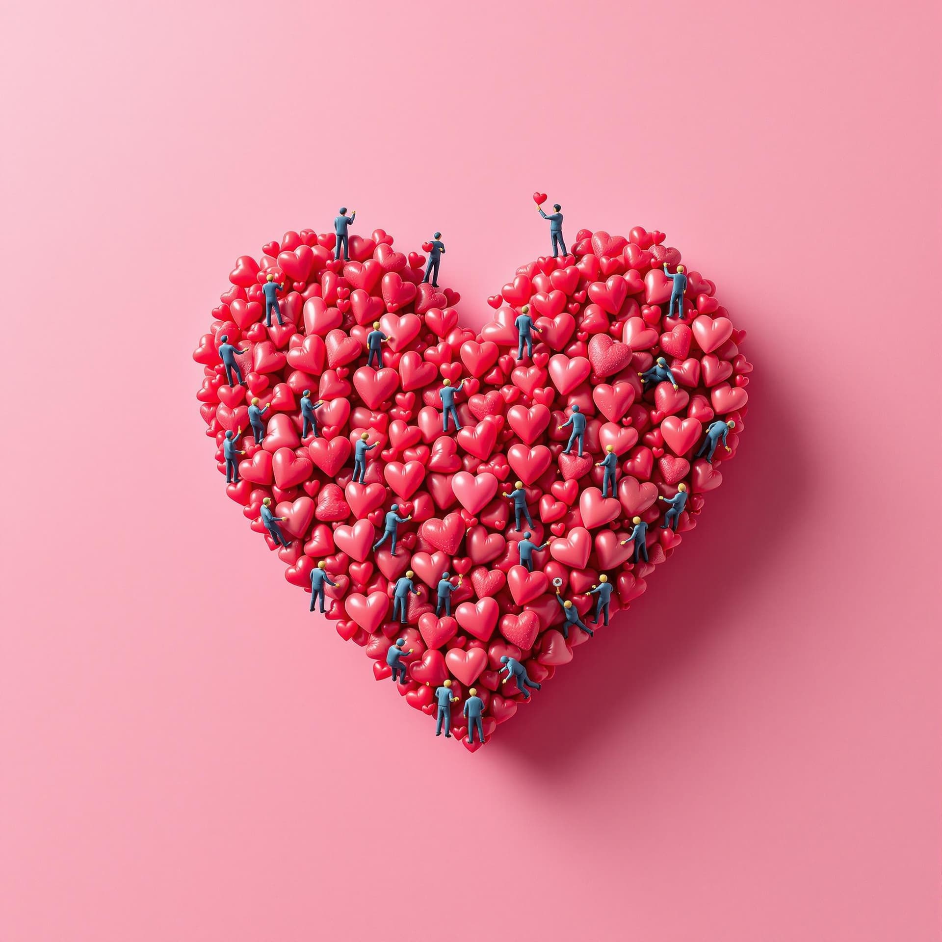 AI generated: high resolution photo of tiny people are standing in a real human heart and building little hearts, ...