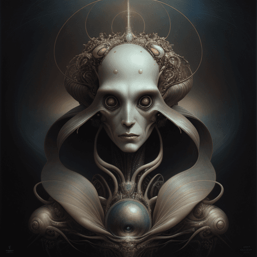 AI generated: futurism, portrait of a surreal bizarro alien creature, by Tom Bagshaw Agostino Arrivabene, extremel...