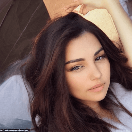 AI generated: has long, dark hair, which is often loose or slightly wavy. She has expressive brown eyes and full l...