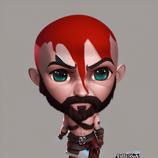 AI generated: Chibi Kratos figurine, modern Disney style