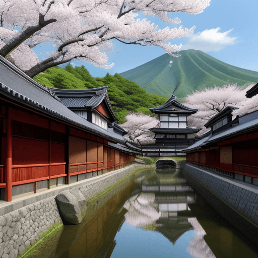AI generated: A traditional Japanese town in spring