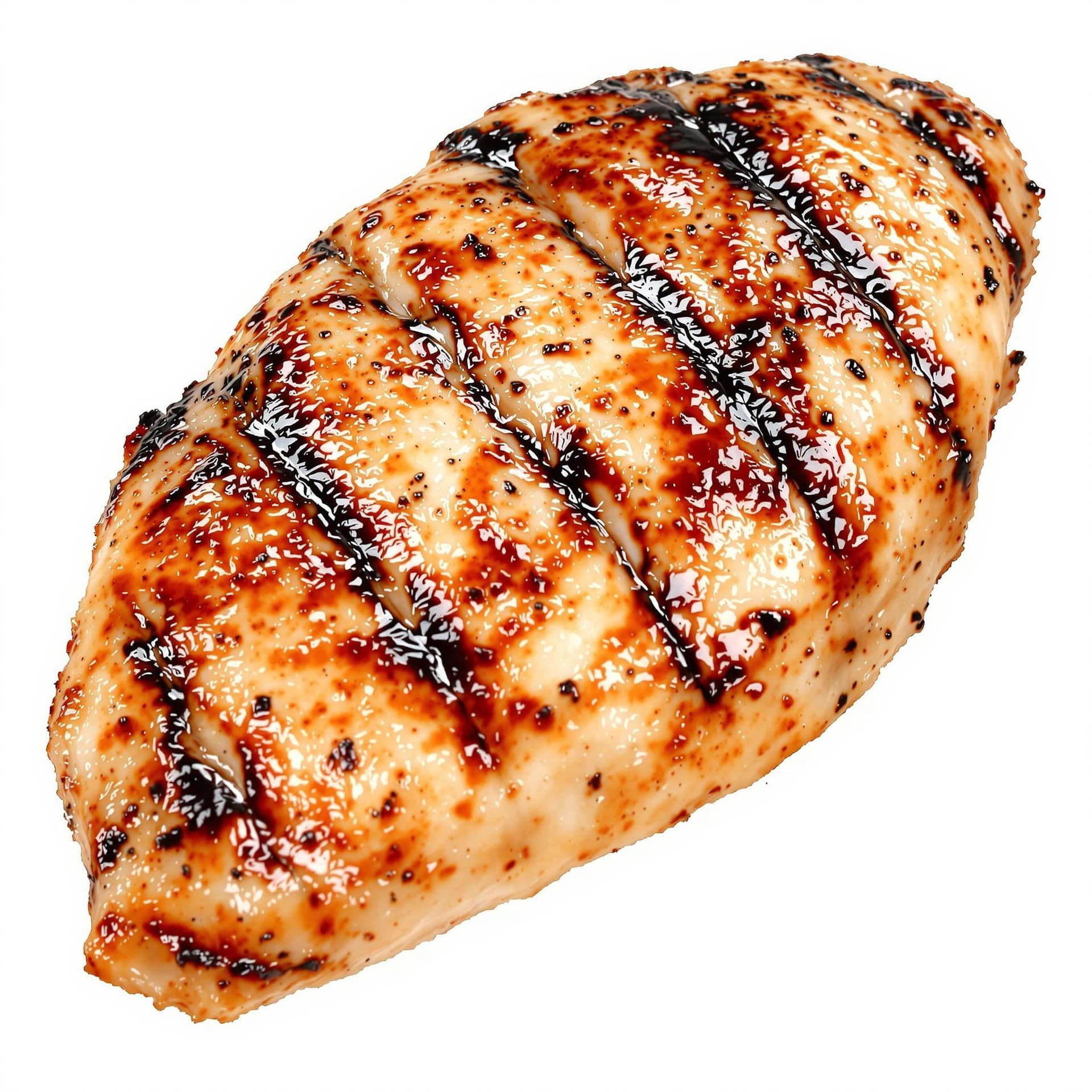 AI generated: A perfectly grilled chicken breast with visible char marks, juicy and slightly glistening with natur...