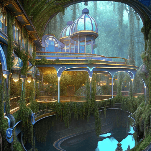 AI generated: perspective, curious old secret town fantastic intirior ice cream shop and laberint hunter d, cascad...