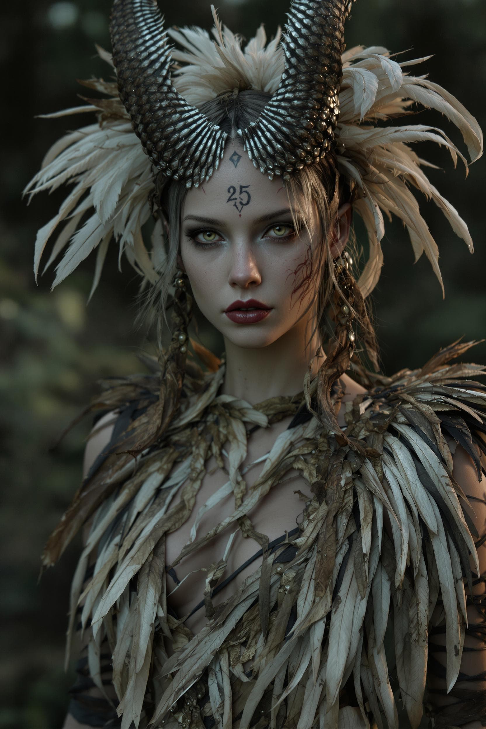 AI generated: 25 year old slender girl, photo of a seductive Dearg Due shaman, hyper detail, intimate facial expre...