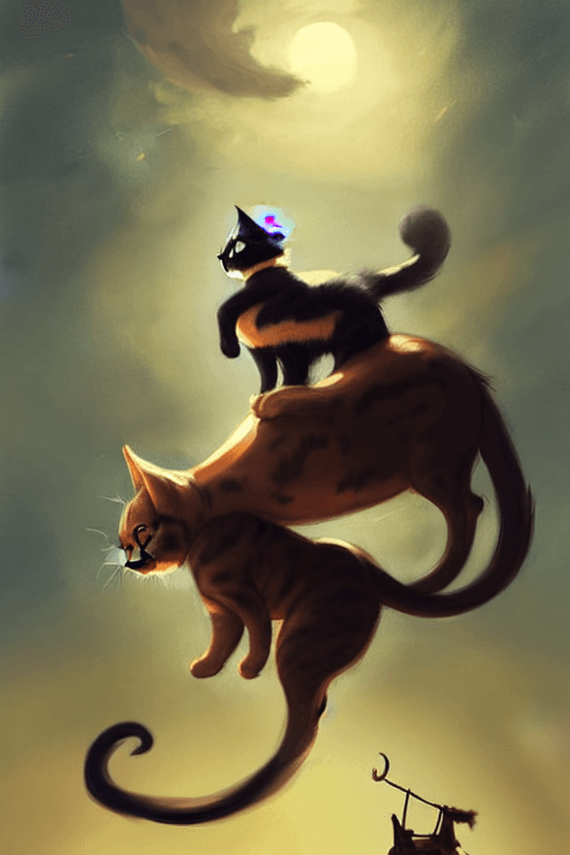 AI generated: tiny cat girl riding on the back of a giant cat by greg rutkowski