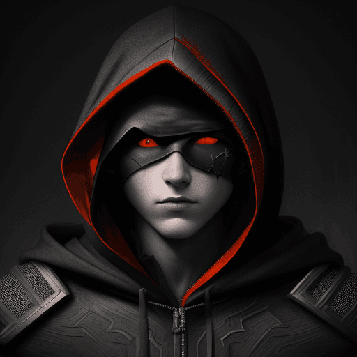 AI generated: boy with red eyes in a hood, in the style of detailed penciling, raphael lacoste, dark silver and or...