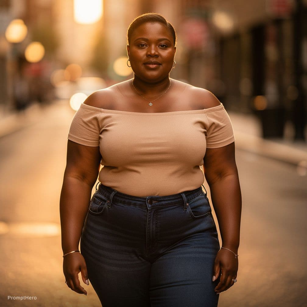 AI generated: Petite curvy chubby topless midget black woman 