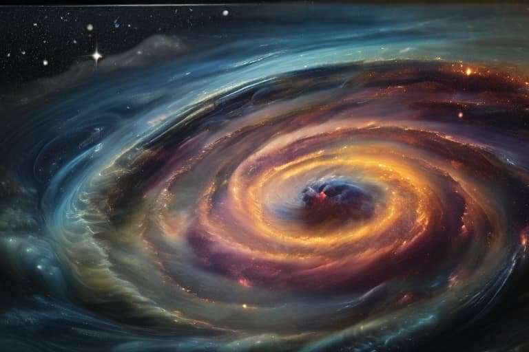 AI generated: In the heart of an otherworldly nebula, a swirling vortex of shimmering stardust converges with a ri...