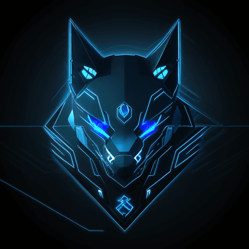 AI generated: cyber wolf, logo, blue, dark, black, electric, technology, agrressive, modern