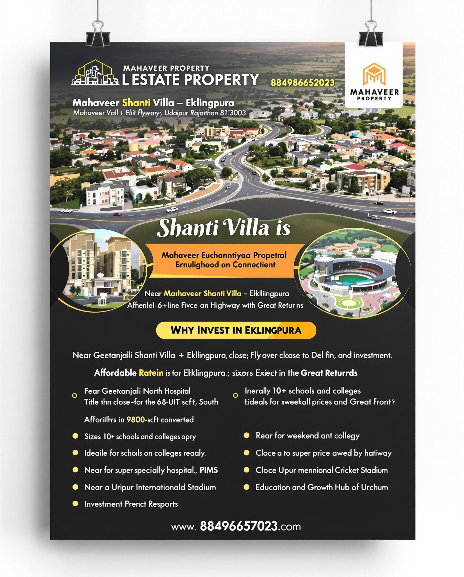 AI generated: "Design a professional real estate poster for Mahaveer Property promoting Shanti Villa in Eklingpura...