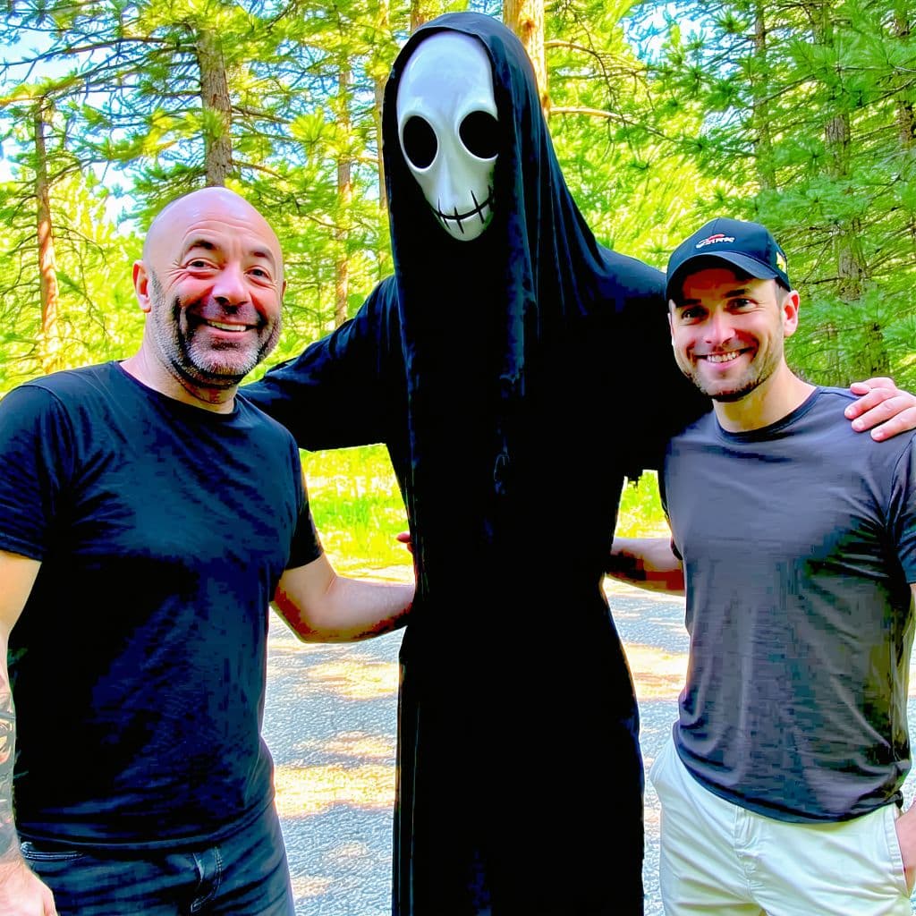 AI generated: Joe Rogan on set with slenderman, good friends