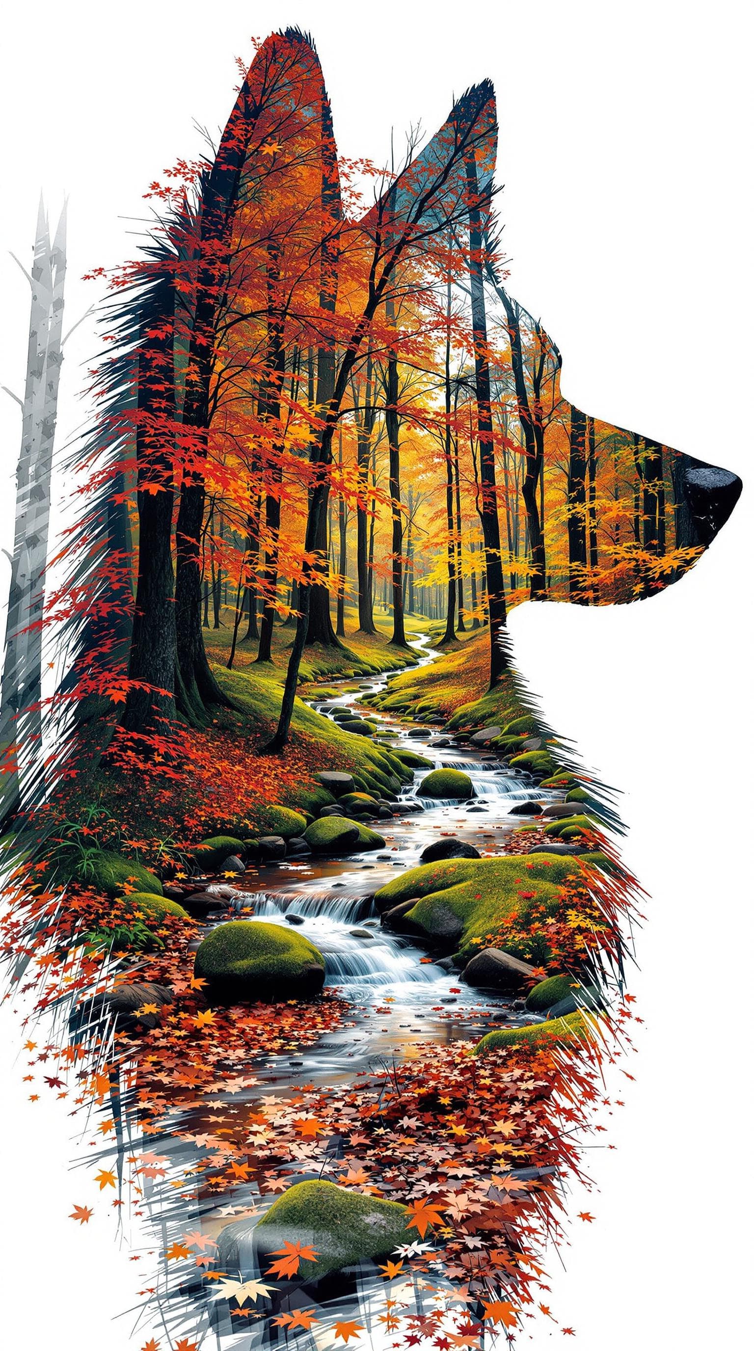 AI generated: 8K, highly detailed, high quality breathtaking double exposure illustration features a sheltie head ...