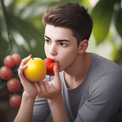 AI generated: generate a image young man eating fruits