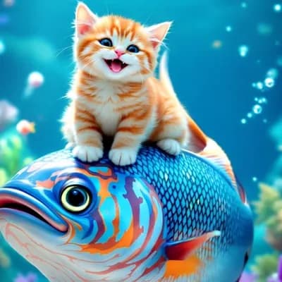 AI generated video: A baby having tun smiling and lish darts aggressively across the screen, swimming smoothly from righ...