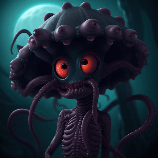AI generated:  high quality foto of a scary alien, with one hole instead of eyes, as mouth tentacles, long tentacl...