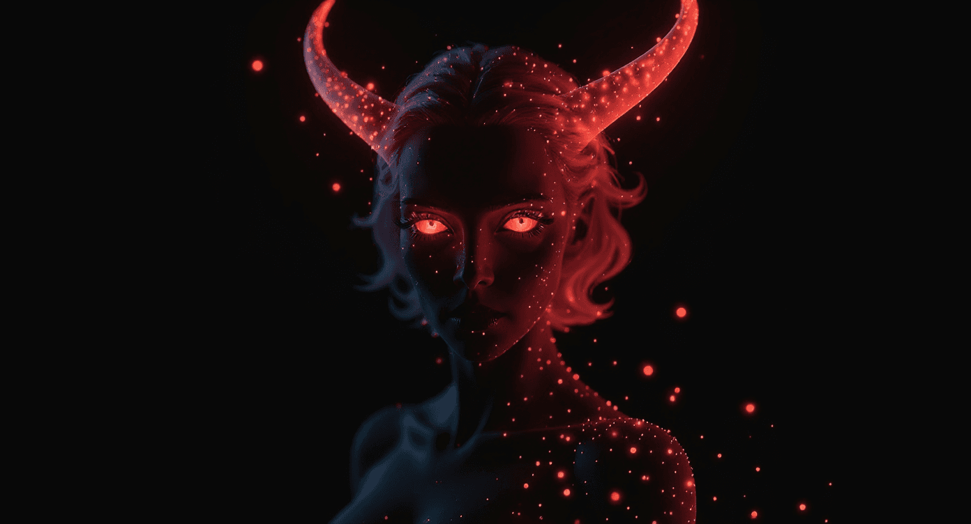 AI generated: Pointilism,glowing inkbolt red dots forming evil woman,instagram model,in matrix style,red glowing h...