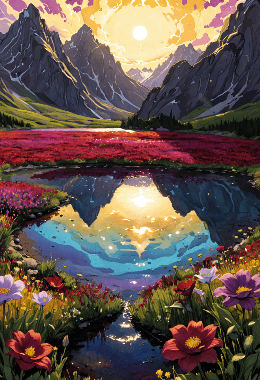 AI generated: comic <lora:xl_more_art-full_v1:1>,<lora:DreamARTSDXL:1>,A field of massive, alien flowers that towe...