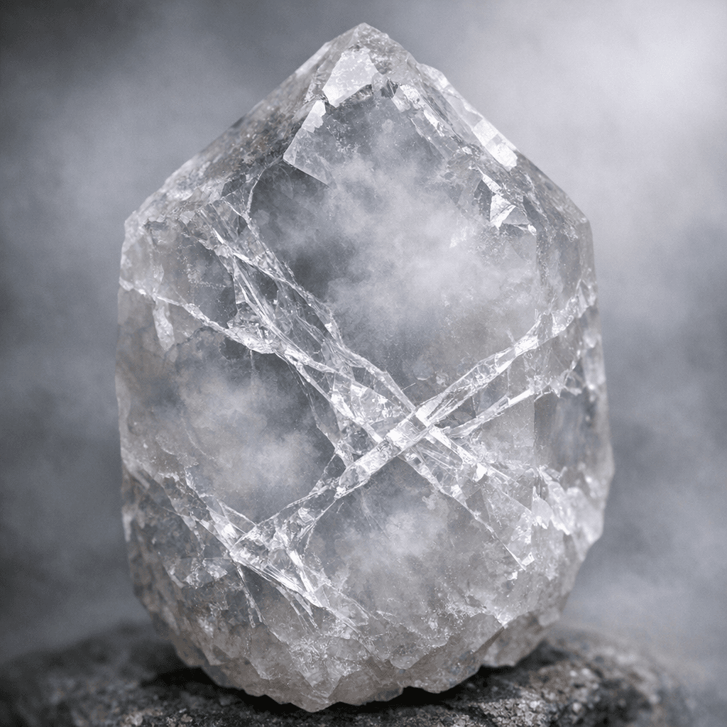 AI generated: A Foggy crystal with veins of clear quartz running through it 