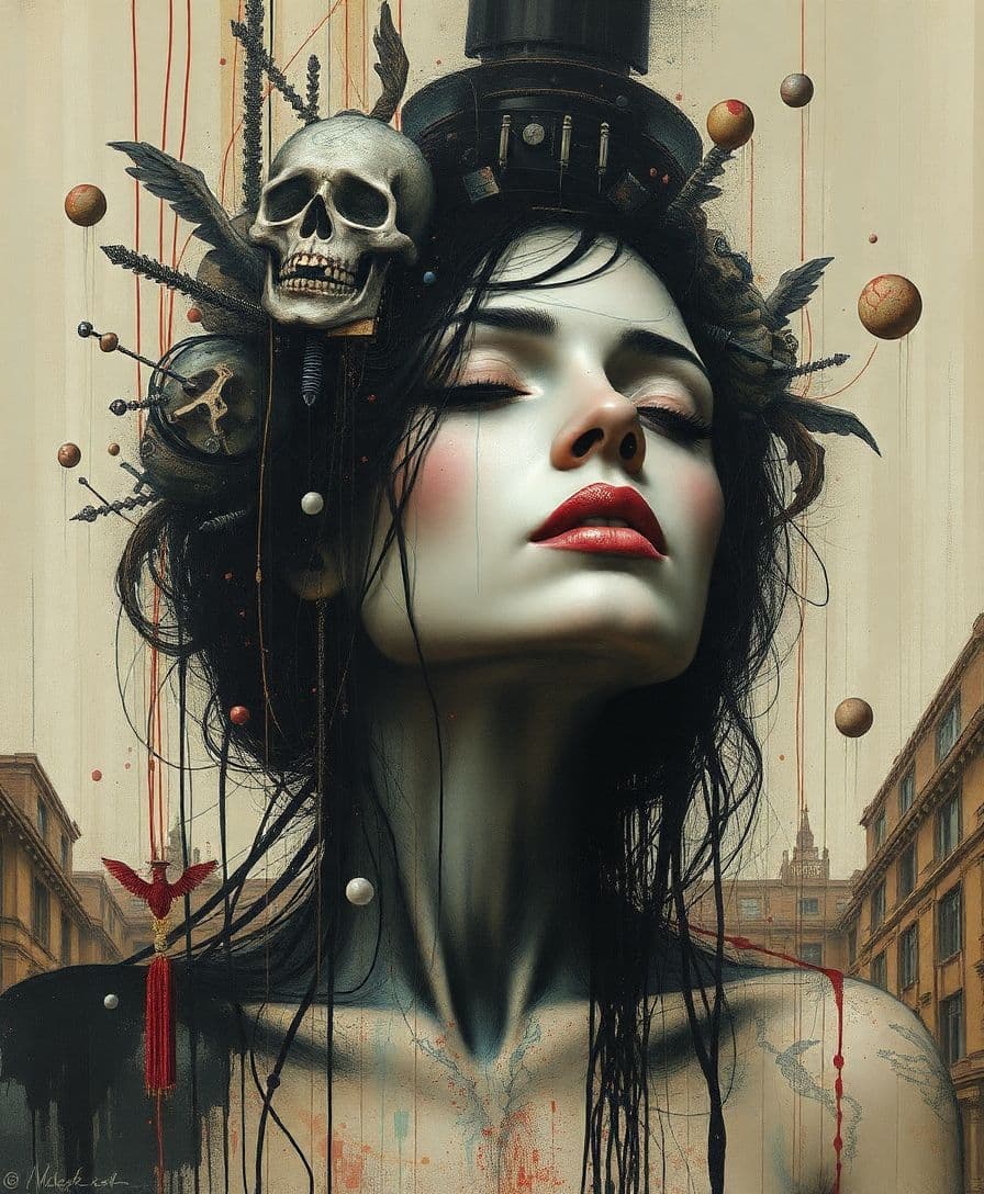 AI generated: wonderfull woman, surreal expressonism, by enki bilal, russ mills, yves tanguy
