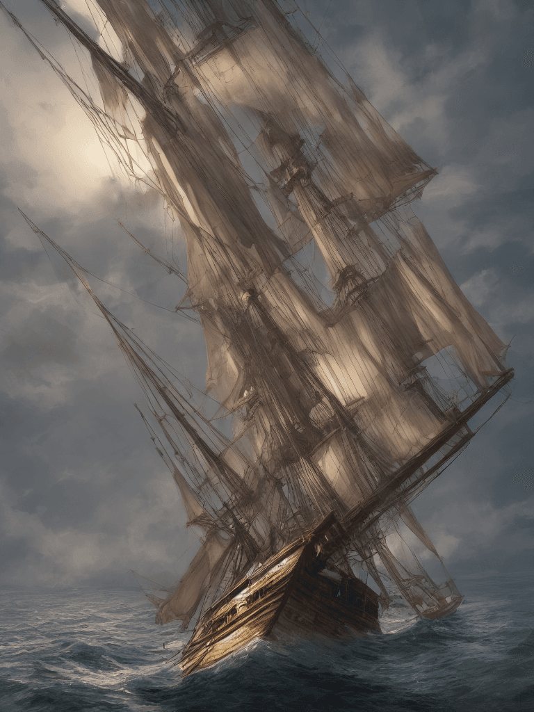AI generated: Photo of a ultra realistic sailing ship, dramatic light, pale sunrise, cinematic lighting, battered,...