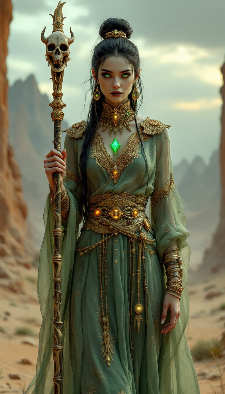 AI generated: An ultra-realistic, full-body portrait of a haunting jade priestess, radiating a tranquil power and ...