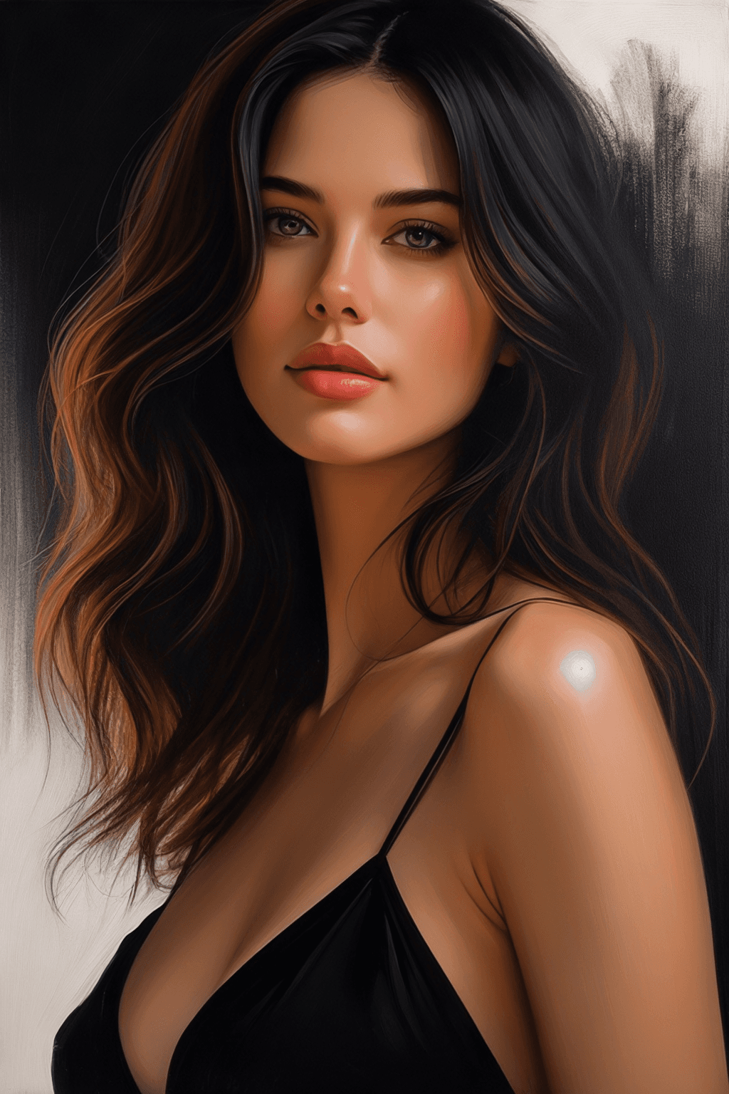 AI generated: A portrait of a young beautiful girl, smiling, Asymmetrical Cut hair style, fall dress, outdoor view...