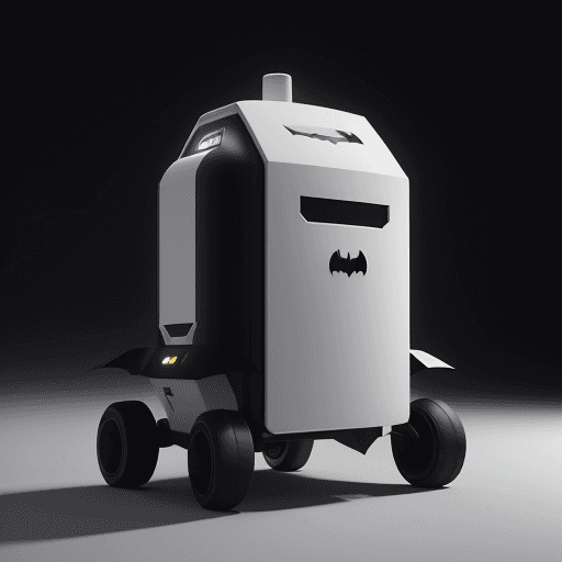 AI generated: delivery robot stempunk batman , design, Industrial Design, white color, minimalistic, future, reali...