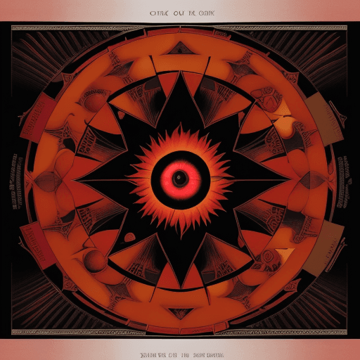 AI generated: crimson infographic of the creation of the sun/chart/schematics/measurements/marginalia/abstract/tar...