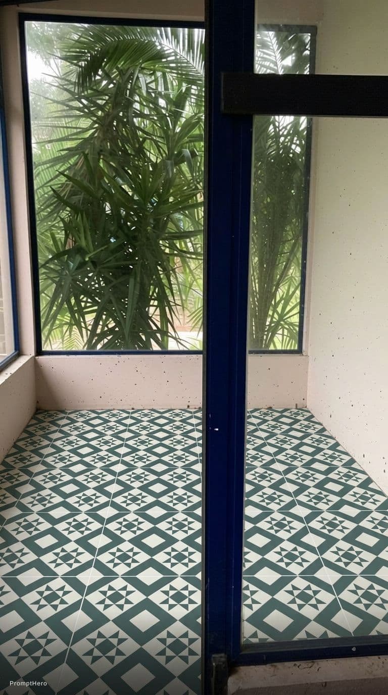 AI generated: Add the tiled floor to this image that is in the picture attached 