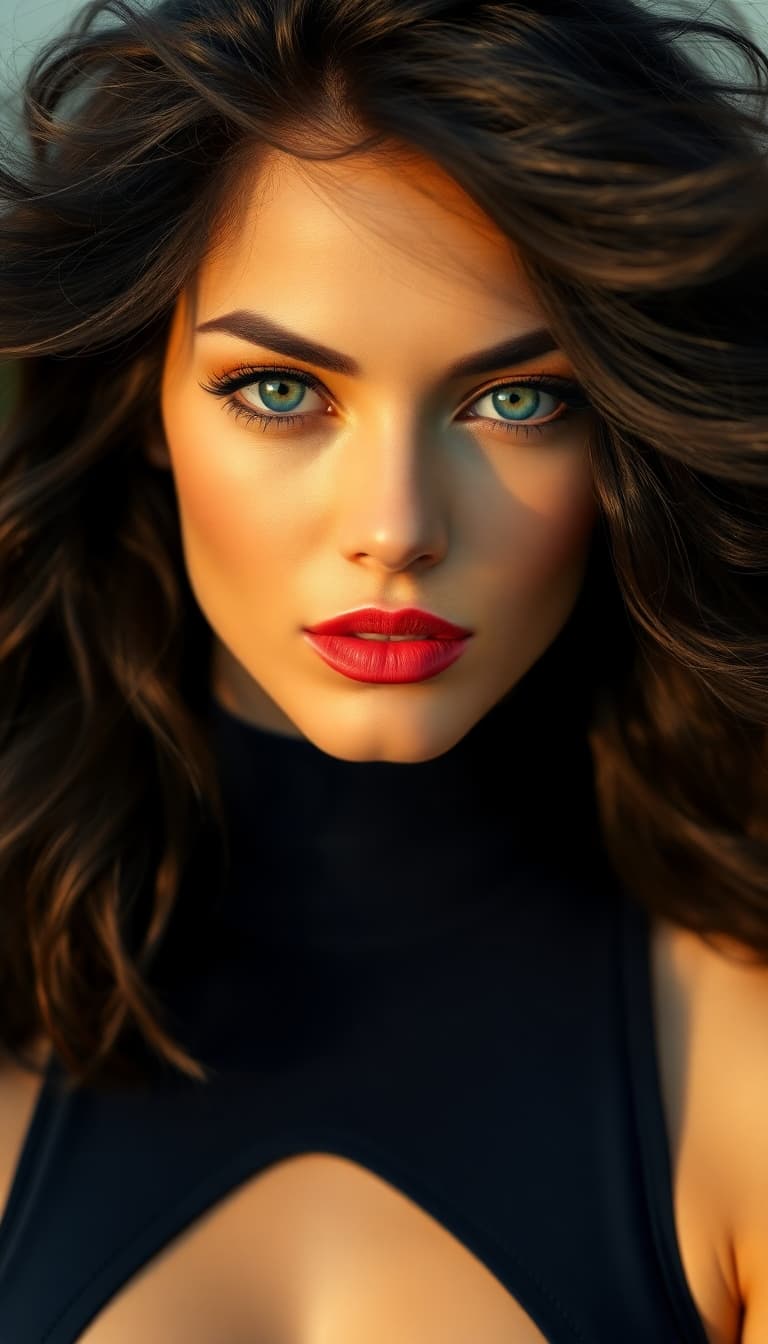 AI generated: "Image is a high resolution close up head and shoulders portrait. A supermodel, early 20's, fair ski...