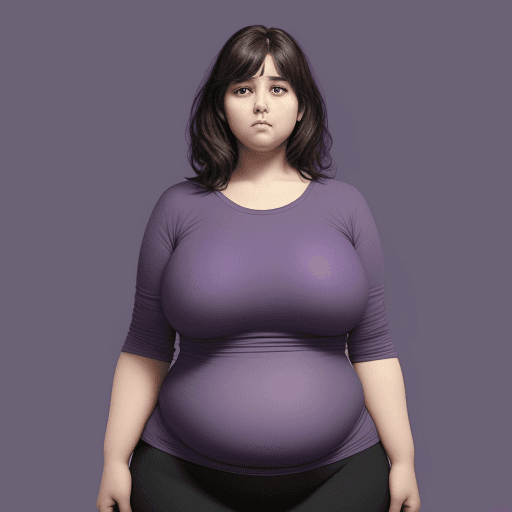 AI generated: A woman is fat. she wants to lose weight. the background is purple color. the eyes are staring at bo...