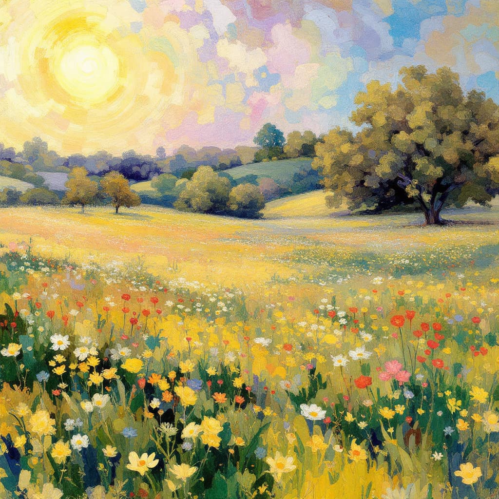 AI generated: (Masterpiece), (( In the Meadow (1876) by Claude Monet) )), Inspired by the style illustrations of G...