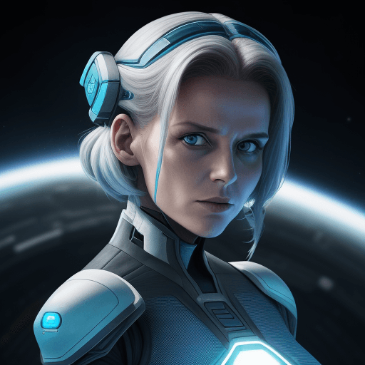 AI generated: sci-fi bild, junge frau, 25 jahre, 1,71m, schlank, dunkelblaues Haar bist zur hüfte, biologin, 8k
