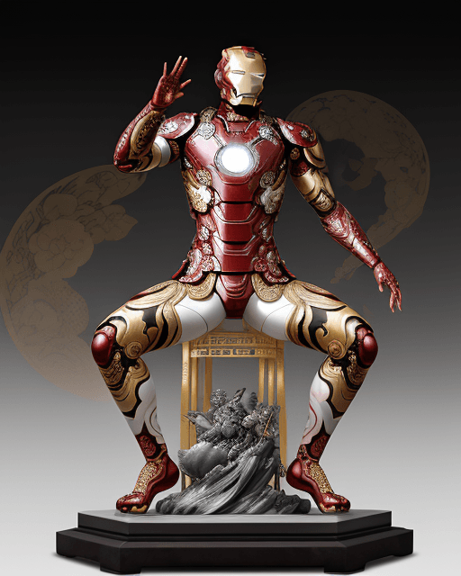 AI generated: pretty and coquettish, Tradition Chinese Ink Painting, tiger iron man, low angle view, octane render...