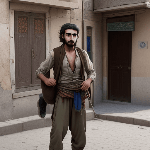 AI generated: a realistic photo of a young tramp kurdish man in tarlabaşı, istanbul 