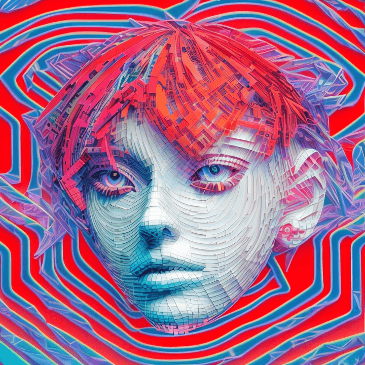 AI generated: 3d 90s rave techno head, (masterpiece, digital art:1.3) , a highly intricate double exposure artwork...