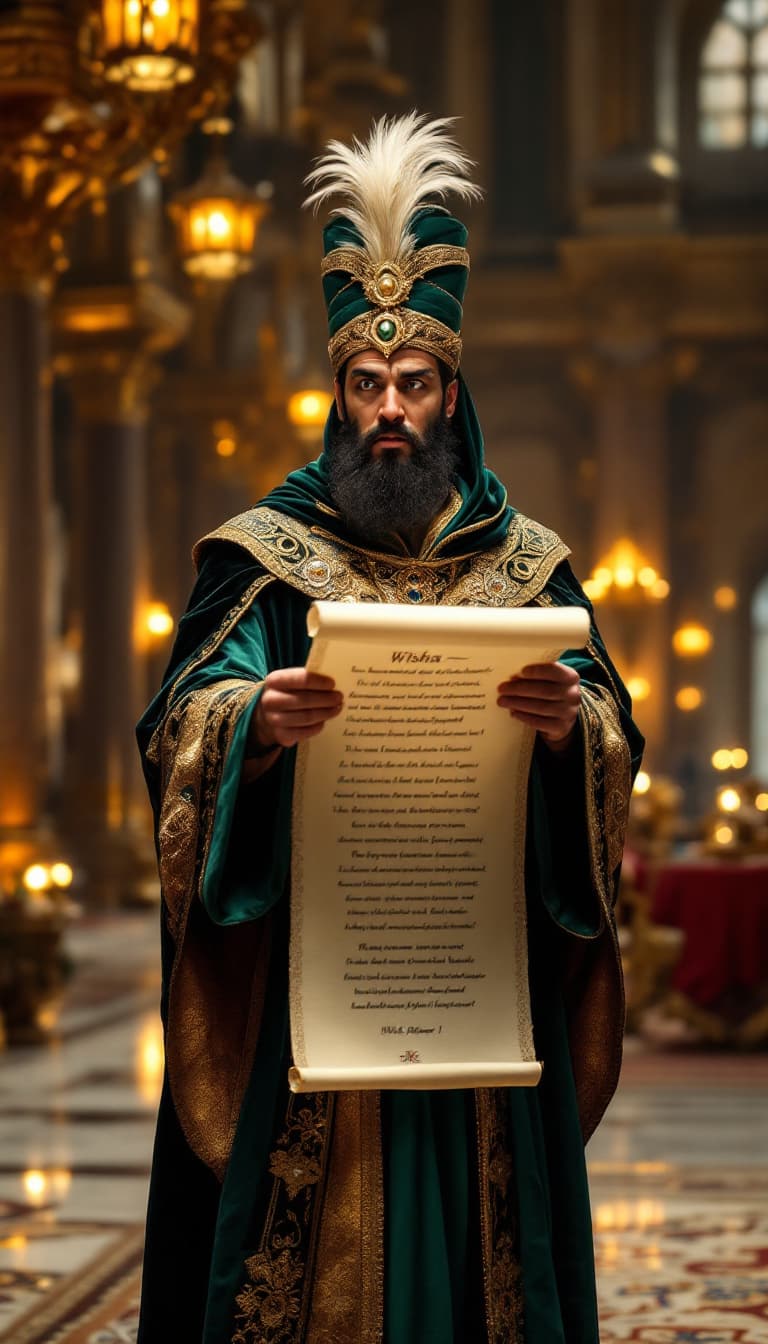 AI generated: "A realistic full-length photograph of King Balthazar, one of the Three Wise Men, standing in an opu...