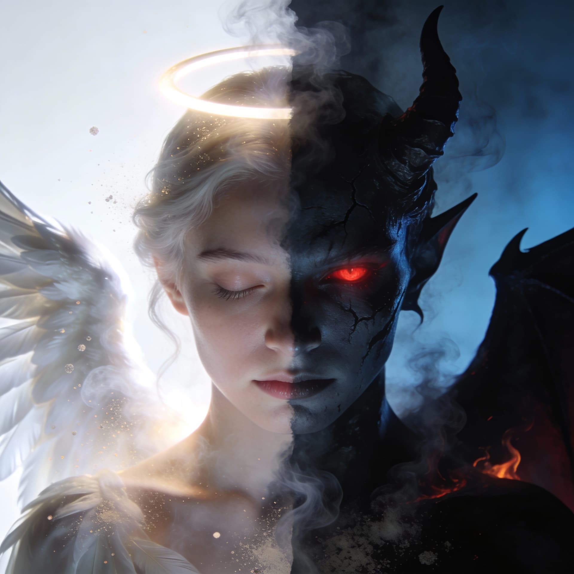 AI generated: Style: Artistic double exposure portrait showcasing inner duality, surreal cinematic fine-art. Compo...