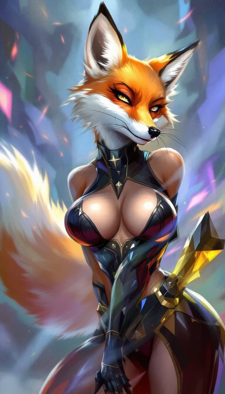 AI generated: digital painting of fox woman, comics art,, stylized
