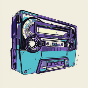 AI generated: A retro icon of a cassette tape, Carbon Fiber style, blue and purple palette, art by Roy Lichtenstei...